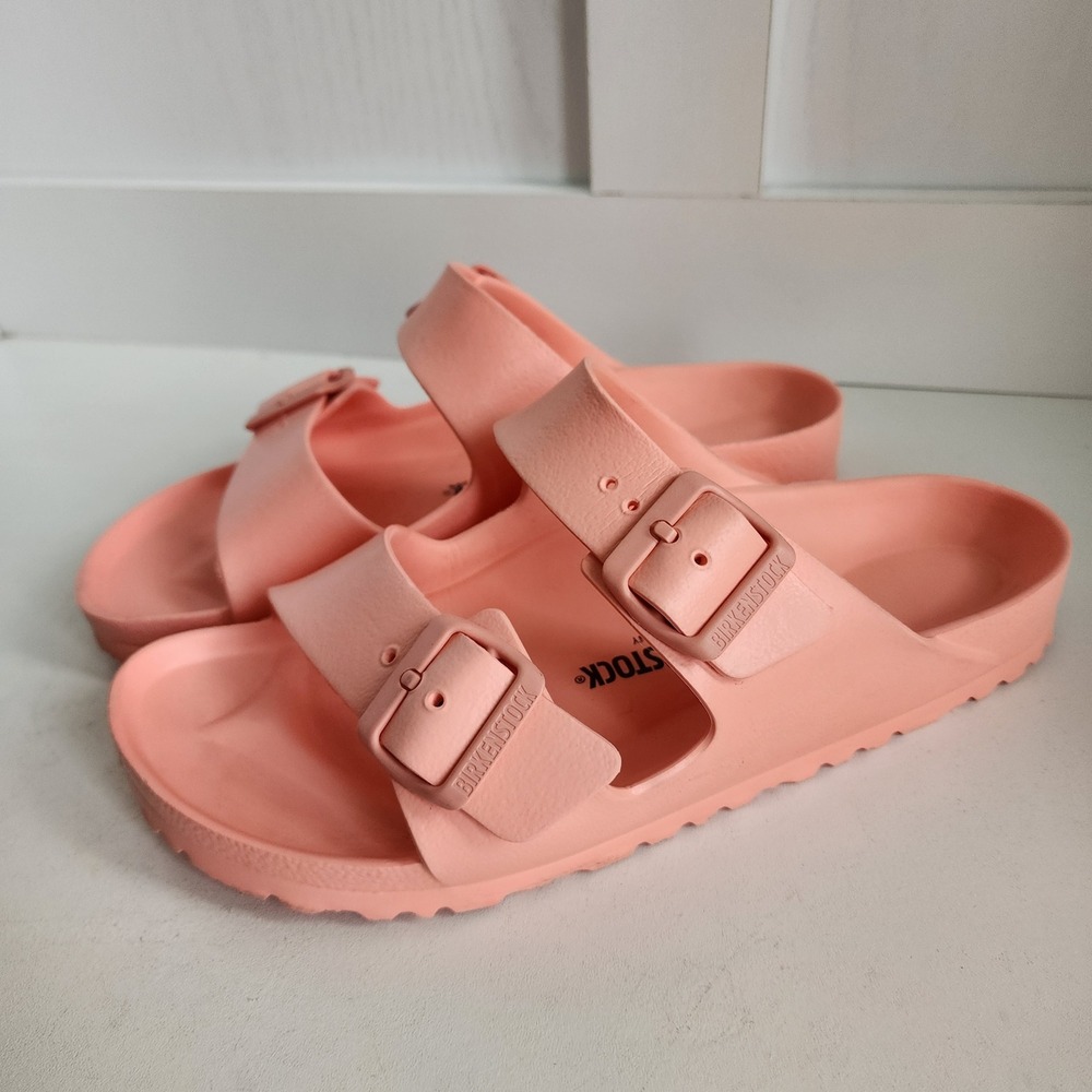 Birkenstock Arizona EVA Sandals Coral Peach Pink Two Strap Slides Womens 40 / 9